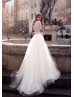 Ivory Lace Tulle Pearl Beaded Glitter Wedding Dress